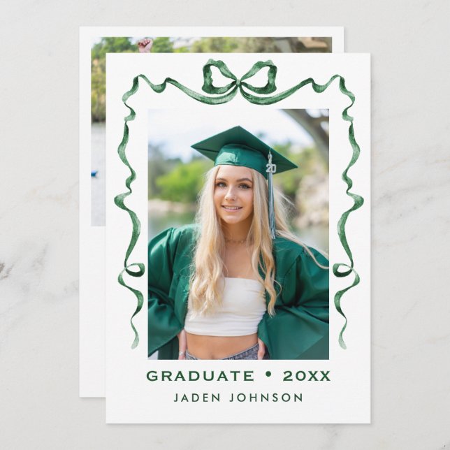 Invitation Tendance Bow Ribbon 2 PHOTO Graduation Party I (Devant / Derrière)