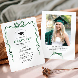 Invitation Tendance Bow Ribbon photo de la fête de graduation