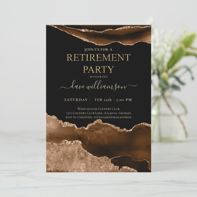 Invitation Tendance Brown Agate Gemstone Retraite Party Invi (Debout devant)
