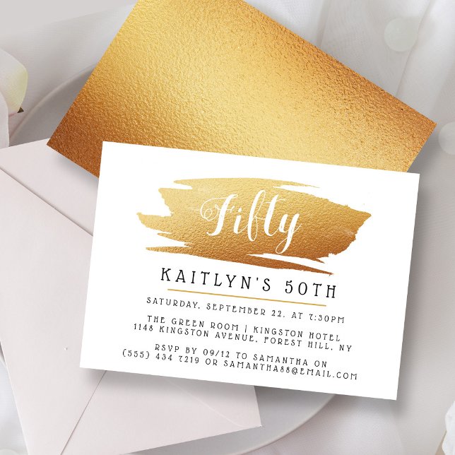 Invitation Tendance & Chic Anniversaire Dames Feuille D'Or (Créateur téléchargé)