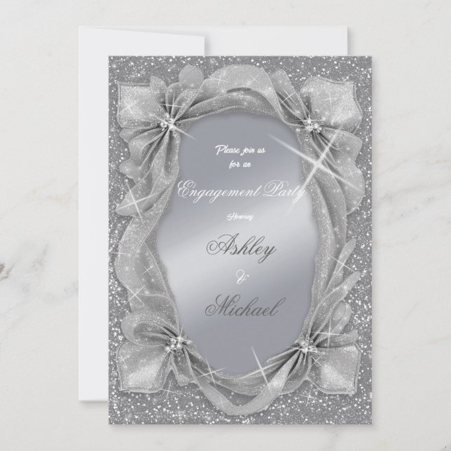 Invitation Tendance chic argent élégant fête de fiançailles à (Devant)