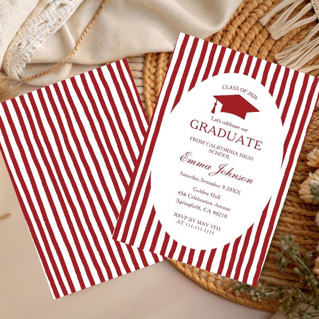 Invitation Tendance Chic  Minimaliste Rayure  Diplômé (Créateur téléchargé)