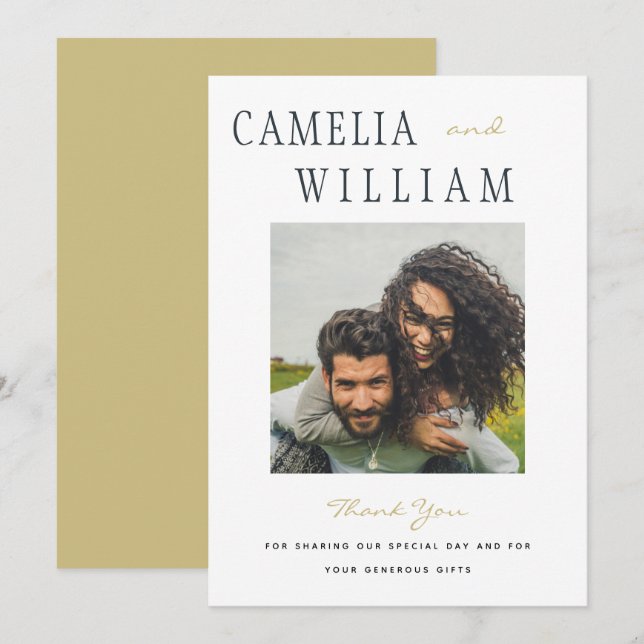 Invitation Tendance de la photo de MERCI Mariage moderne (Devant / Derrière)