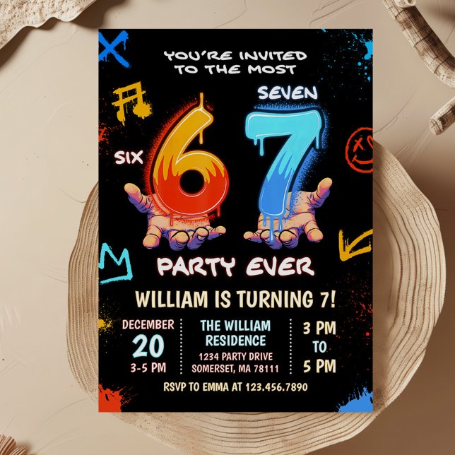 Invitation Tendance de mème de graffiti 6 7 Six Sept Annivers (Créateur téléchargé)