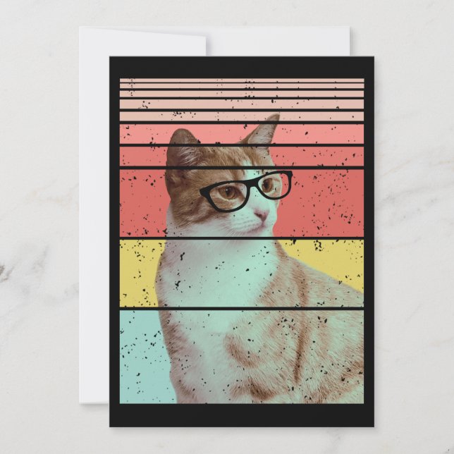 INVITATION TENDANCE DRÔLE MIGNON CHAT VINTAGE  (Devant)
