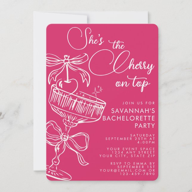 Invitation Tendance Elle Est La Cerise Sur Le Gâteau Enterrem (Devant)