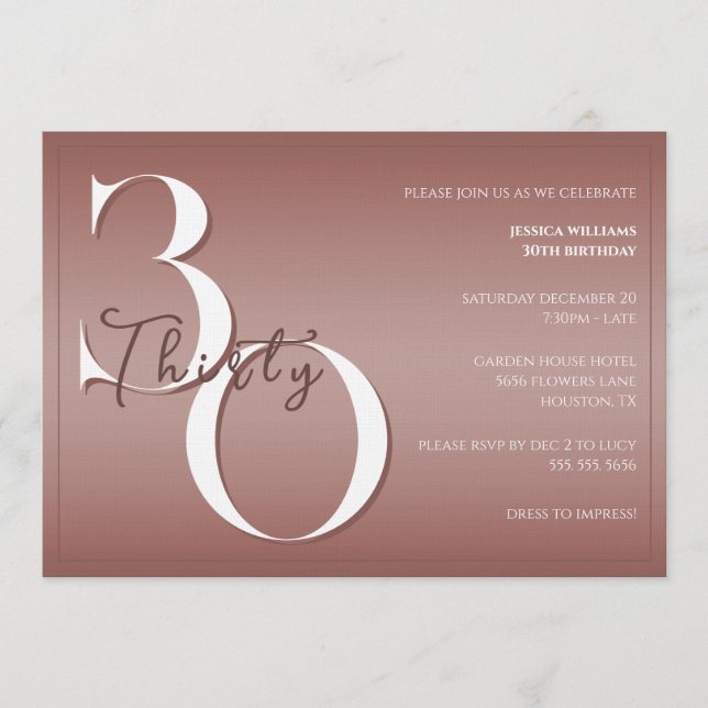Invitation tendance et moderne pour un 30e anniver (Devant)