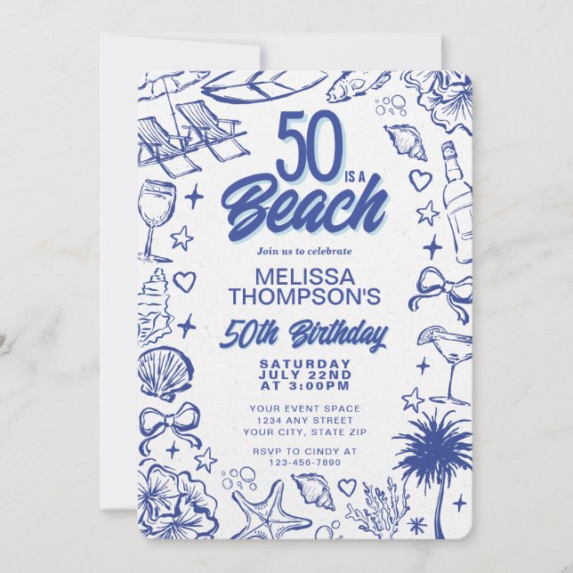 Invitation Tendance Fantaisiste 50e Anniversaire de Plage (Devant)