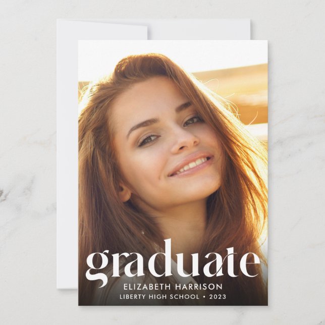 Invitation Tendance grande typographie Photo Graduation Party (Devant)
