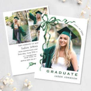 Invitation Tendance Green Bow Ruban 4 PHOTO Graduation Party