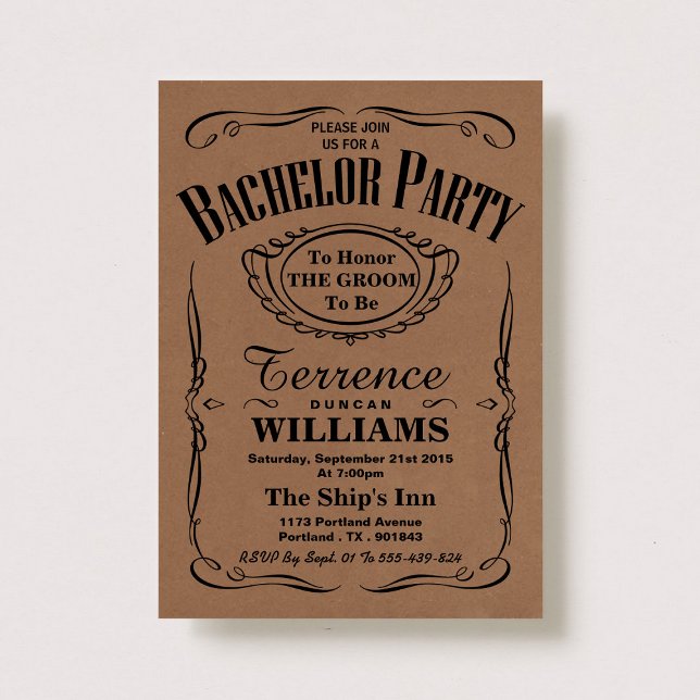 Invitation Tendance Kraft Typographie Bachelor Party (Créateur téléchargé)