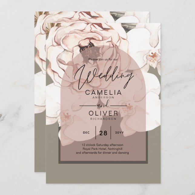 Invitation Tendance MOSS BLUSH MARIAGE Sage Dusty Rose (Devant / Derrière)
