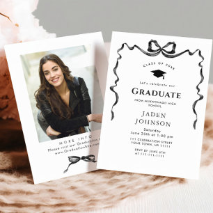 Invitation Tendance Neutral Bow Ribbon Fête de Graduation PHO