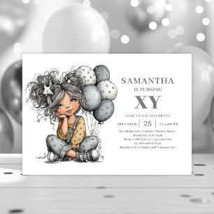 Invitation tendance originale fille anniversaire o