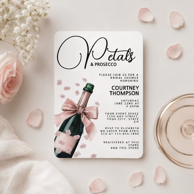 Invitation Tendance Pétales Roses et Prosecco pour l'Enterrem (Créateur téléchargé)