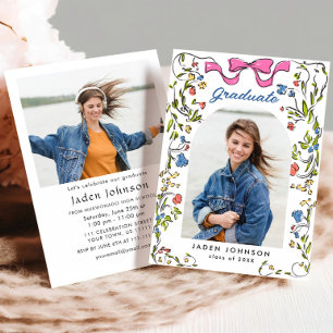 Invitation Tendance Pink Bow Ribbon 2 PHOTO Graduation Party