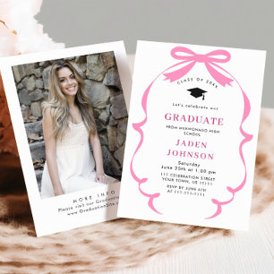 Invitation Tendance Pink Bow Ribbon Fête de graduation