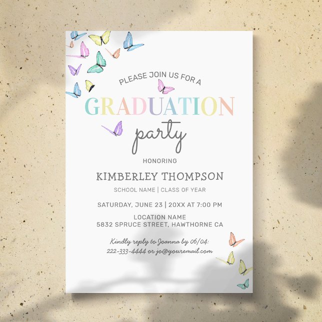 Invitation Tendance Rainbow Pastel Butterfly Party (Créateur téléchargé)