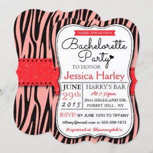 Invitation Tendance Red Zabra Print Bachelorette Party