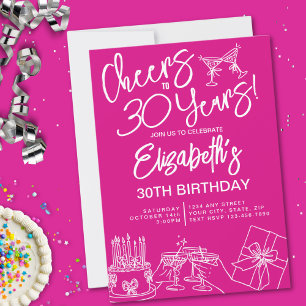 Invitation Tendance rose Whimsical main tiré 30e anniversaire