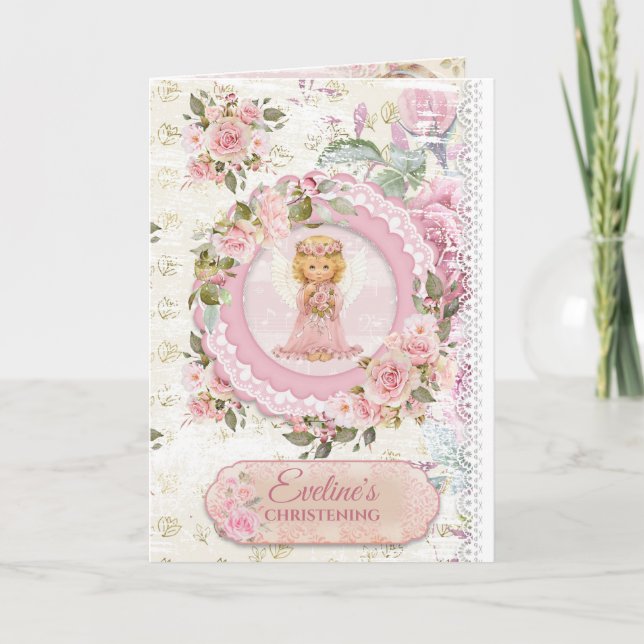 Invitation Tendance rustique shabby chic angels christening (Devant)