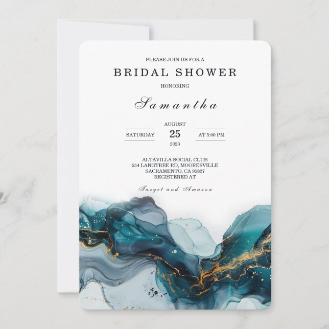 Invitation Tendance sarcelle et or Mariage Prénuptial (Devant)