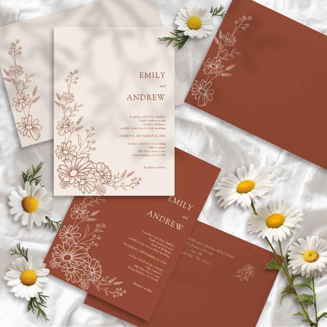Invitation Tendance Terracotta Fleurs de Marguerites pour un  (Créateur téléchargé)