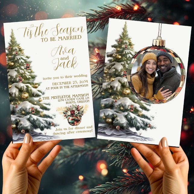 Invitation Tendance Tis the Season to Be Married Christmas Tr (Trendy Tis the Season To Be Married Christmas Wedding Invitation)