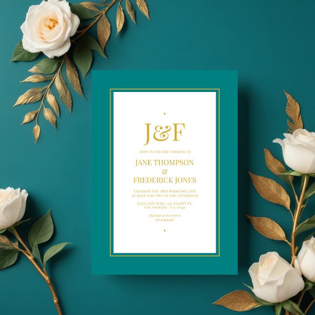 Invitation Tendance Typographie Teal et Gold Wedding Invitati (Trendy Typography Teal and Gold Wedding Invitation)