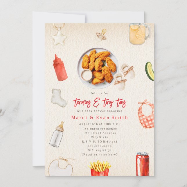 Invitation Tendres de poulet Petits orteils Fête prénatale bé (Devant)