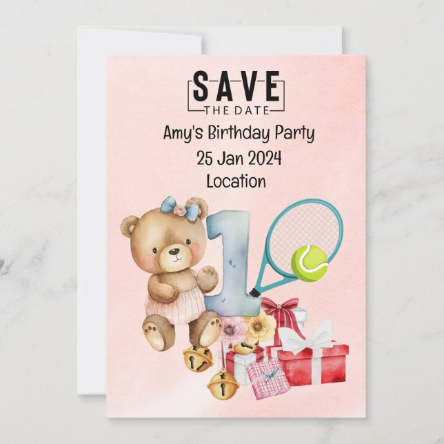 Invitation Tennis 1er Anniversaire Enregistrer la date pour l (Devant)