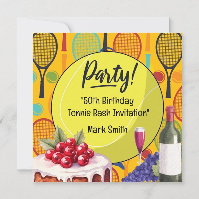 Invitation Tennis 50e anniversaire avec nom sur Racket Thème (Devant)