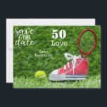 Invitation Tennis 50th Birthday Enregistrer la date invitatio<br><div class="desc">Tennis 50th Birthday Sauvez l'invitation de la date, Il est temps de célébrer! Vous êtes cordialement invités à assister à un événement très spécial commémorant le 50e anniversaire de notre ami. Enregistrez la date dans votre calendrier et joignez-vous à nous pour un après-midi de tennis, suivi de gâteaux et de...</div>