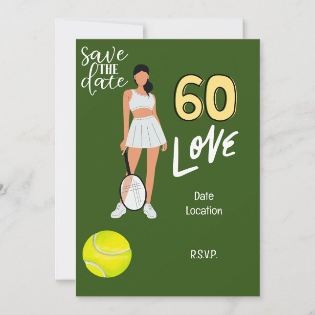 Invitation Tennis 60e anniversaire pour femme joueur (Devant)
