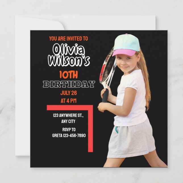 Invitation Tennis Anniversaire, Joueuse de Tennis (Devant)