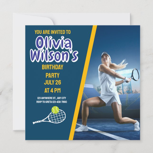 Invitation Tennis Anniversaire Party, Joueuse de Tennis Invit (Devant)