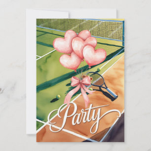 Invitation Tennis avec Amour Balloon sur le Court Mariage