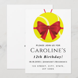 Invitation Tennis Ball Cadeau Red Bow fête anniversaire