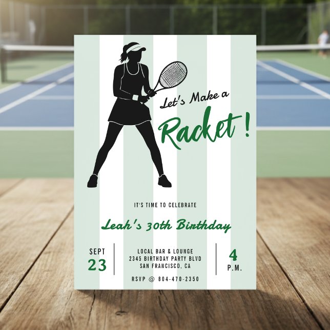 Invitation Tennis Birthday Party Make a Racket Green Striped (Créateur téléchargé)