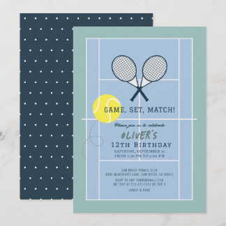 Invitation Tennis Court Racquet Blue Boy Anniversaire