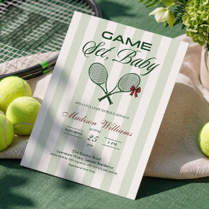 Invitation Tennis "JEUX, SET, BÉBÉ" Fête Prénatale de BÉBÉ