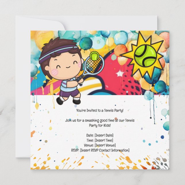Invitation Tennis Kid Birthday Party (Devant)