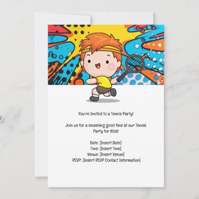 Invitation Tennis Kid Birthday Party (Devant)