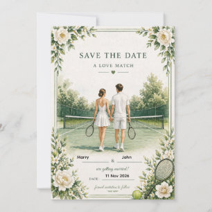 Invitation Tennis Mariage Enregistrer la Date Elégant Court I