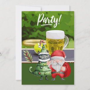 Invitation Tennis Noël avec le Père Noël balle et bière