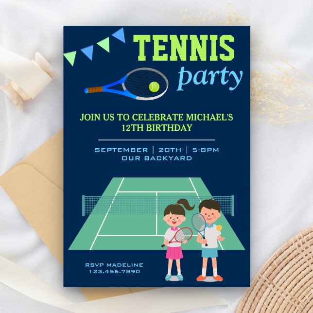 Invitation Tennis Party Enfants Sports Anniversaire Invitatio (Créateur téléchargé)