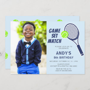 Invitation Tennis Racquet Blue Boys Photo Anniversaire