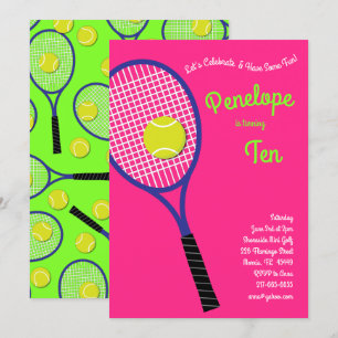 Invitation Tennis Sports Anniversaire de enfant Party Pink Gi