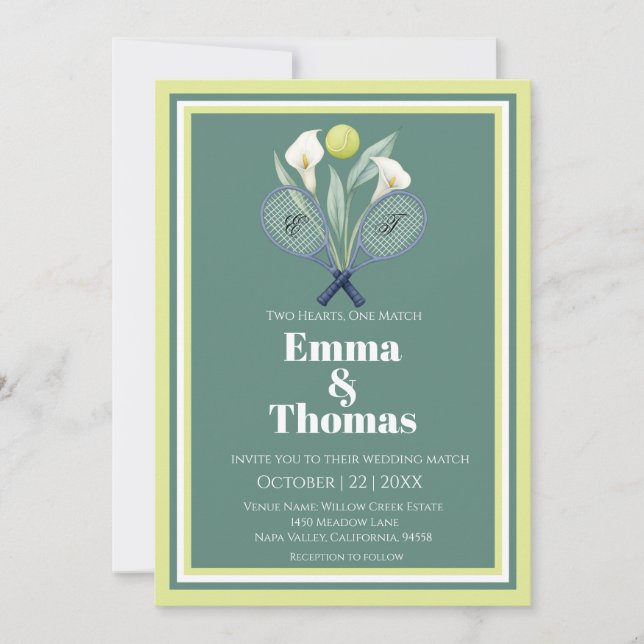 Invitation Tennis Thématique Tenniscore Mariage Vert Lime Cou (Devant)