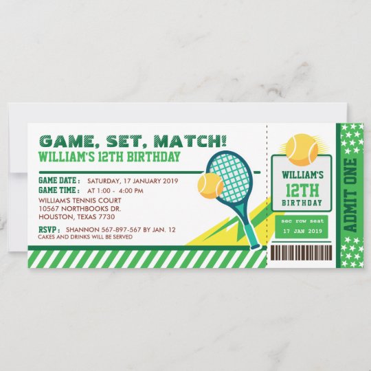 Invitation Tennis Ticket Pass Anniversaire Zazzle Fr